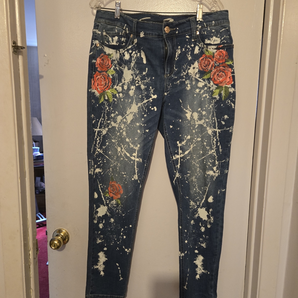 Floral Embellished Blue Jeans